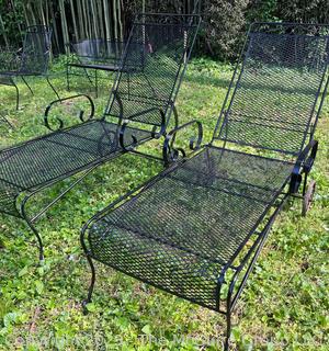 Two (2) Metal Mesh Chaise Lounge Chairs Outdoor Patio Furniture. Freshly painted. 