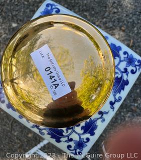 Chinese Porcelain Umbrella Stand With Blue & White Design and Brass Lid. {NO SHIPPING}