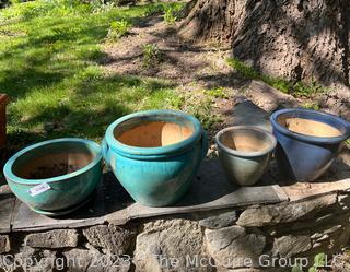 Four (4) Blue Stoneware Pottery Planters. {NO SHIPPING}