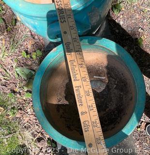 Four (4) Blue Stoneware Pottery Planters. {NO SHIPPING}