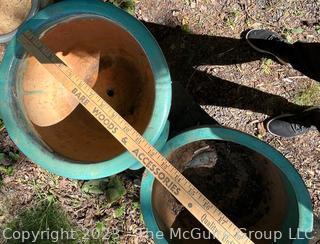 Four (4) Blue Stoneware Pottery Planters. {NO SHIPPING}