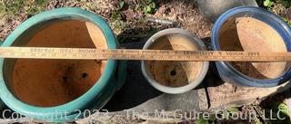 Four (4) Blue Stoneware Pottery Planters. {NO SHIPPING}