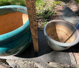 Four (4) Blue Stoneware Pottery Planters. {NO SHIPPING}