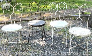 Set of Four (4) Ice Cream Parlor Chairs With Twisted Wire Frame and Wood Seats