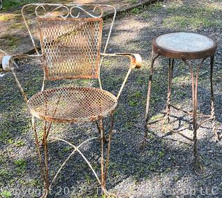 Wrought Iron Mesh Chair and Stool Outdoor Patio Furniture