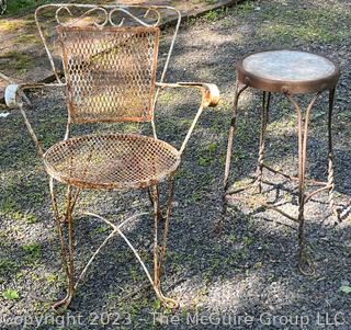 Wrought Iron Mesh Chair and Stool Outdoor Patio Furniture