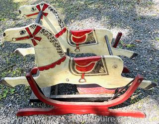 Folk Art Painted Double Rocking Horse Children's Toy