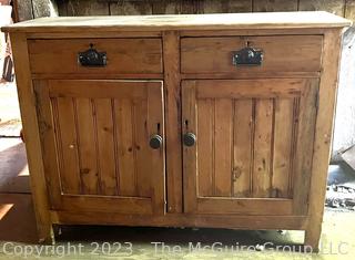 Primitive Pine Wood Cabinet with Bead Board Panels. 
