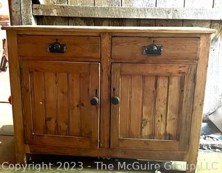 Primitive Pine Wood Cabinet with Bead Board Panels. 
