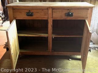 Primitive Pine Wood Cabinet with Bead Board Panels. 
