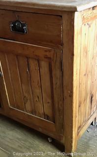 Primitive Pine Wood Cabinet with Bead Board Panels. 
