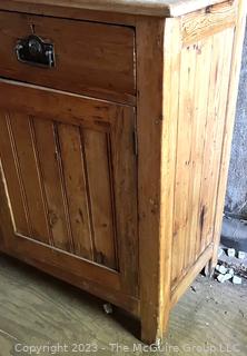 Primitive Pine Wood Cabinet with Bead Board Panels. 
