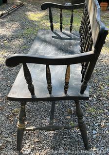 Hitchcock Style Spindle Bench with Stencil Back.  Condition issues.  