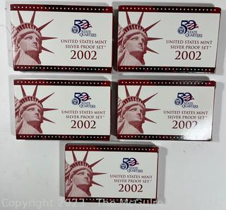 2002 United States Mint Silver Proof Set and 50 State Quarter Series (x5)