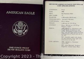 American Eagle One Ounce Proof Silver Bullion Coin. (2) 1989 (2) 1990 (x4) 