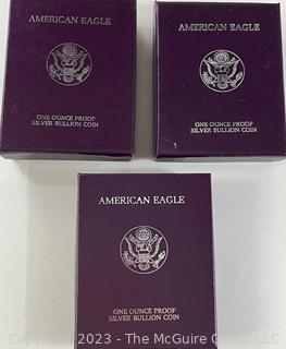 American Eagle One Ounce Proof Silver Bullion Coin (2) 1986 and (1) 1989 (x3)