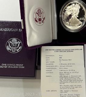 American Eagle One Ounce Proof Silver Bullion Coin (2) 1986 and (1) 1989 (x3)