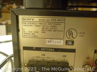 Home Stereo system: SONY receiver; SONY DVD player; and Technics SL-QD35 Quartz Lock Direct-Drive Automatic Turntable (with SHURE stylus). All tested and working properly. Cables included. Pair with the speakers in another lot.