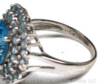 14kt White Gold and Blue Aquamarine Stone Surround Ring.  Missing stone. 