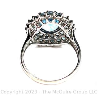 14kt White Gold and Blue Aquamarine Stone Surround Ring.  Missing stone. 