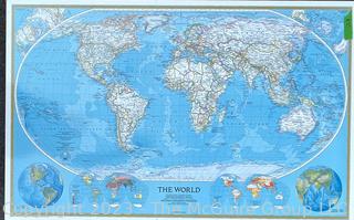 National Geographic World Wall Map Mounted on Wood & Dry Erase Laminated.  30" x 40"