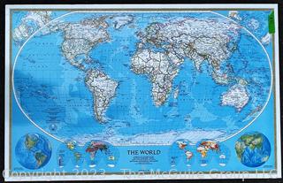 National Geographic World Wall Map Mounted on Wood & Dry Erase Laminated.  30" x 40"