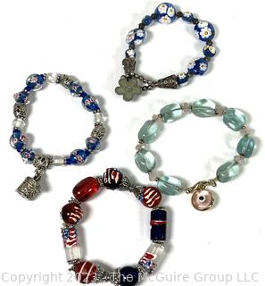 Four (4) Lampwork Glass Beaded Bracelets.