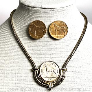 Irish Coin Necklace and Matching Clip On Earrings by Gay Boyer. 