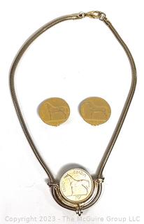 Irish Coin Necklace and Matching Clip On Earrings by Gay Boyer. 