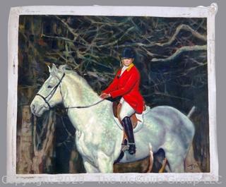 Unframed Oil on Canvas of Girl on Horse.  21" x 25"