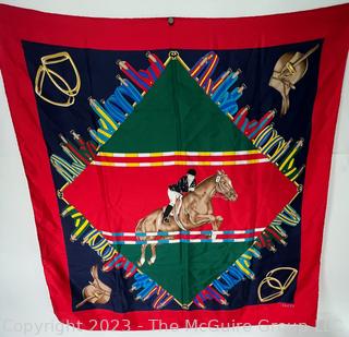 Gucci of Italy Equestrian Horse Silk Scarf.  34" square. 
