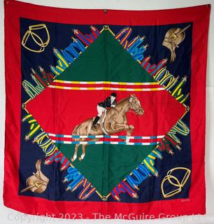 Gucci of Italy Equestrian Horse Silk Scarf.  34" square. 
