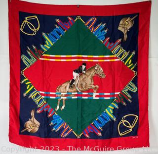 Gucci of Italy Equestrian Horse Silk Scarf.  34" square. 
