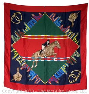 Gucci of Italy Equestrian Horse Silk Scarf.  34" square. 
