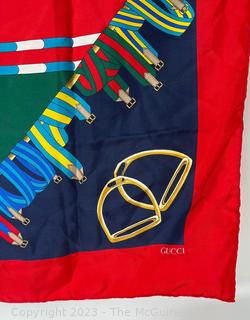 Gucci of Italy Equestrian Horse Silk Scarf.  34" square. 
