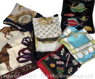 Five (5) Printed Silk Scarves Including Adrienne Vittadini and Jean Bahrein.