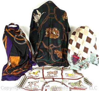 Four (4) Silk Print Scarves Including Ralph Lauren. 