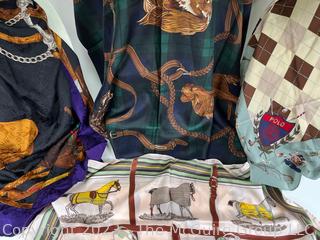 Four (4) Silk Print Scarves Including Ralph Lauren. 