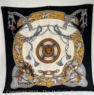 Wathne Blue Lion with Gold Tassel Silk Scarf.  34" square. 
