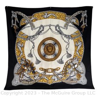 Wathne Blue Lion with Gold Tassel Silk Scarf.  34" square. 
