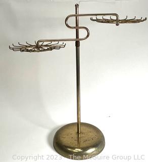 Vintage Brass Rotating Two Level Table Top Tie Or Jewelry Display Rack.  Height can be adjusted.  