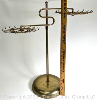 Vintage Brass Rotating Two Level Table Top Tie Or Jewelry Display Rack.  Height can be adjusted.  