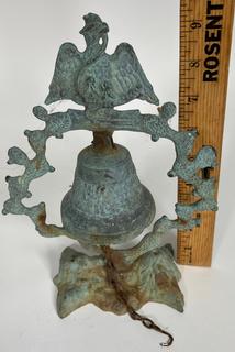 Vintage Metal Hand Bell on Stand. 9.5" Tall