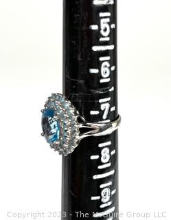 14kt White Gold and Blue Aquamarine Stone Surround Ring.  Missing stone. 