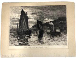 Unframed with Mat Etching of "Whitby Harbor", 1886,  Etching by Leon Richeton (British, 1854-1934), After Davis Law.