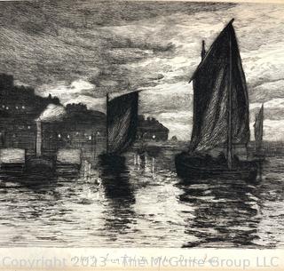 Unframed with Mat Etching of "Whitby Harbor", 1886,  Etching by Leon Richeton (British, 1854-1934), After Davis Law.