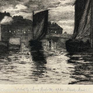 Unframed with Mat Etching of "Whitby Harbor", 1886,  Etching by Leon Richeton (British, 1854-1934), After Davis Law.