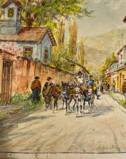 Unframed Watercolor of Mexican Street Scene, Unidentified Artist. 8" x 10".