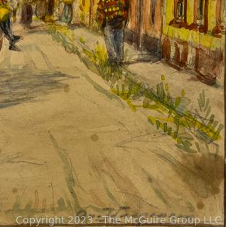 Unframed Watercolor of Mexican Street Scene, Unidentified Artist. 8" x 10".