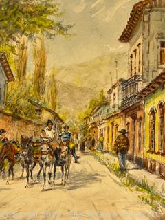 Unframed Watercolor of Mexican Street Scene, Unidentified Artist. 8" x 10".